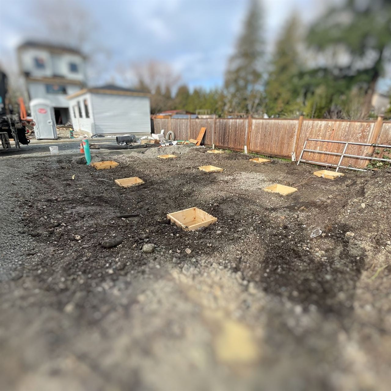 Footing forms set out on a prepared building lot